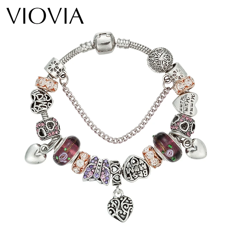 VIOVIA Винтажный серебряный цвет очаровательные стеклянные браслеты для женщин