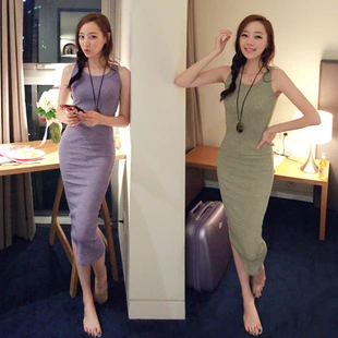 2014 Women's Basic Solid Long Dress Beach Style Free Shipping |