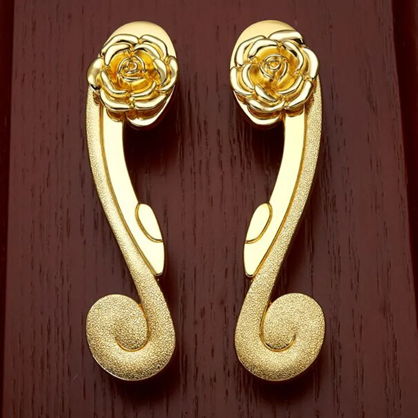 

96mm fashion deluxe creative gold furniture handles 22k gold Good luck left right pull gold drawer cabinet dresser door handle