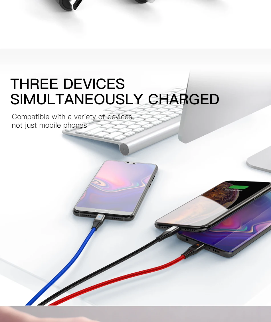 !ACCEZZ 2.4A 3 in 1 USB Cable Micro USB Type-C Charging Cable For iPhone 7 8 Plus X XS XR Android Phone For Samsung S8 Data Cord (2)