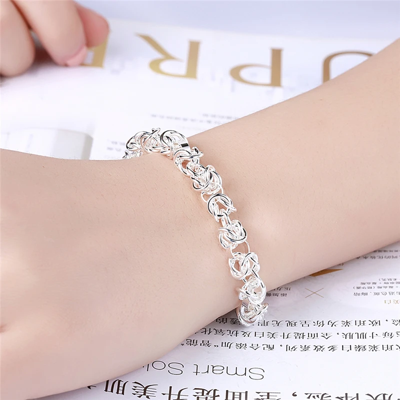 New Trendy Geometry 925 Silver Col Bracelets For Women Wedding Party Jewelry Simple Fashion Girl Lady Bracelet Christmas Jewelry