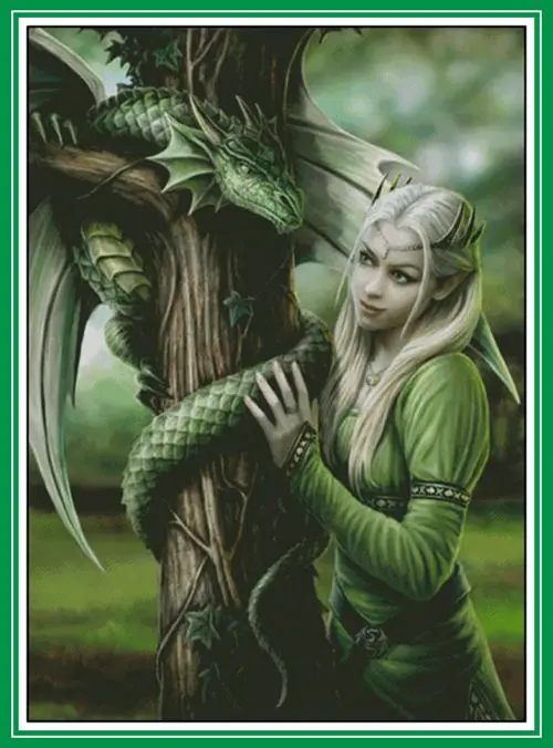 

Green Dragon on the Tree and Beauty Embroidery Needlework 14CT Canvas Unprinted DMC DIY Cross Stitch Kits Handmade Arts Decor