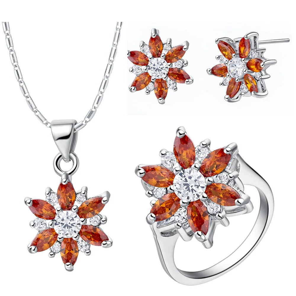 

925 silver suits custom-made suit high-end European RING American pop petals suit pendant Earrings Necklace SET RING