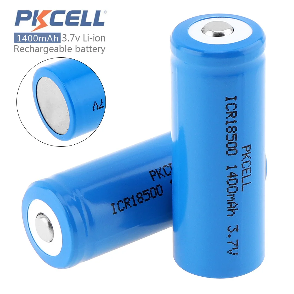 

2pcs Pkcell 3.7V 1400mAh ICR 18500 Rechargable Li-ion Battery with Safety Relief Valve for Electric Tool Headlamp Bicycle Lamp