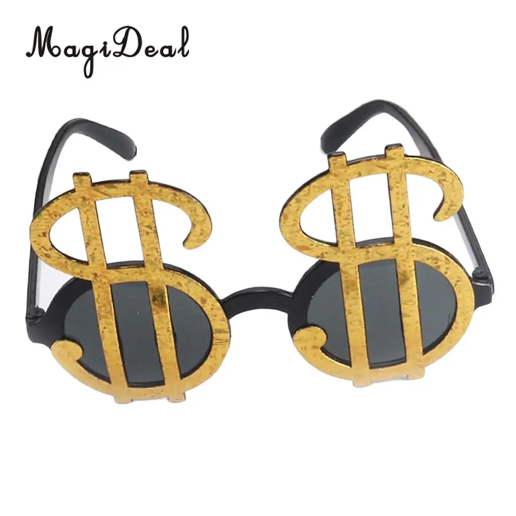 MagiDeal Set of 3pcs Glitter USD Dollar Signs Eye Glasses Ring Necklace 70s 80s Rapper Big Daddy Costume Dress up Jewelry Props