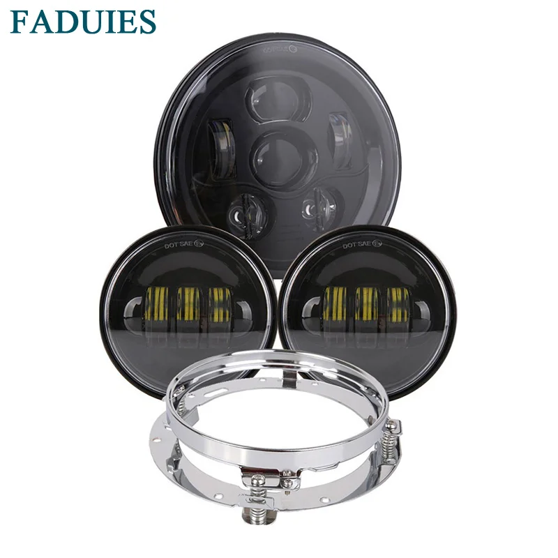 7 inch LED Headlight DOT Daymaker Cree Chip 4.5 inch Passing Fog Light Bucket Bracket for Harley Davidson Classic Electra Glide Street Glide Fat Boy Road King Heritage Softail Lamp Headlamp Black  (3)1