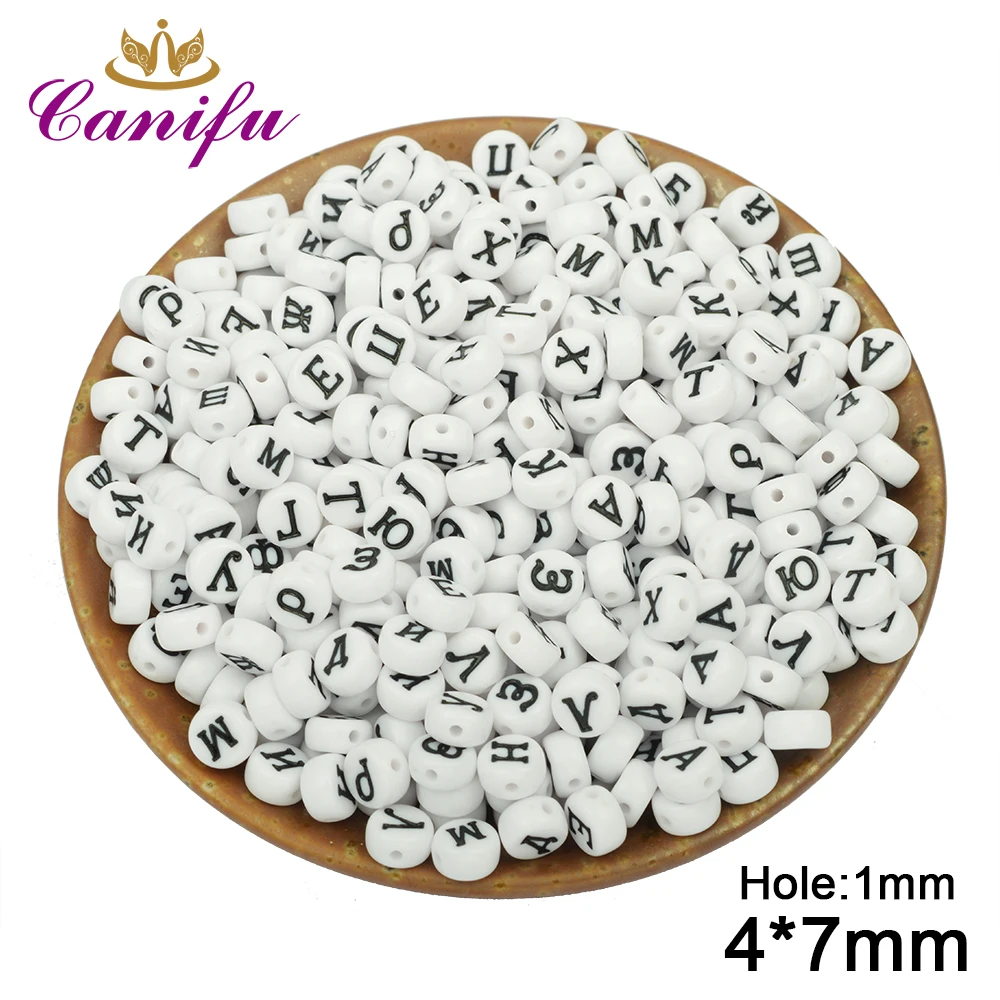 

Canifu 4*7mm Random Mixed White Russian Letters Alphabet Acrylic Round Beads For Jewelry Making DIY Bracelet 300pcs/lot