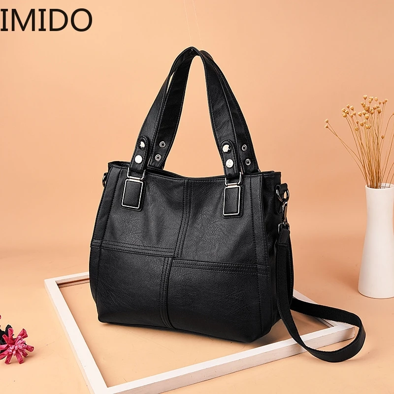 

IMIDO New Patchwork Shoulder CrossBody Bags Women's Leather Tote Bag Ladies Shoulder Bags Patchwork Women Messenger Bags Luxury