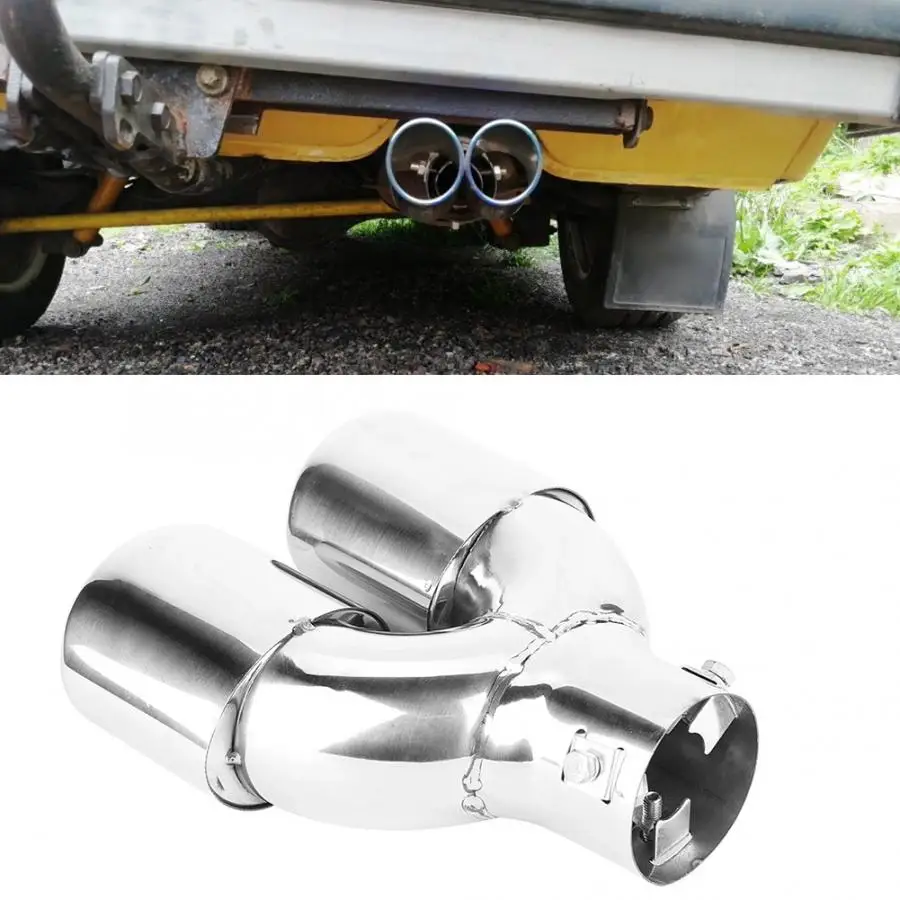 

Exhaust Pipe 1 To 2 Muffler Dual Car Exhaust Tip Universal Fit for Car with Under 61mm Pipe