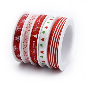 

Hot Sale Printed Christmas Ribbon Gift Wrap Christmas Decoration Red Striped Rowan Ribbon Set