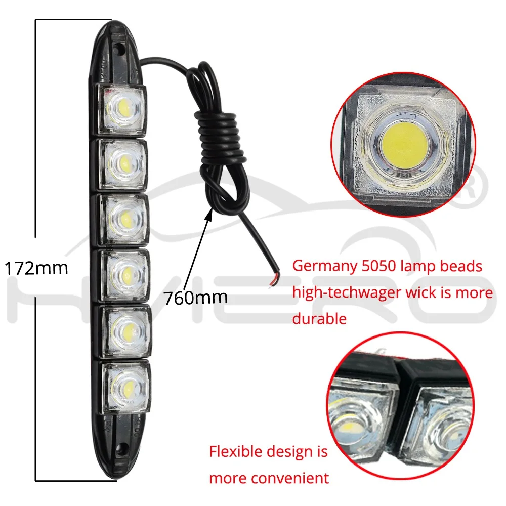 2 шт. Автомобильный светодиодный DRL Дневной ходовой светильник гибкий 6 светодиодный белый водонепроницаемый для вождения противотуманная сигнальная лампа автомобильный Стайлинг DC 12 В авто светодиодный