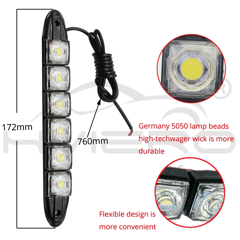 2Pcs Car Led DRL Daytime Running Light Flexible 6LED White Waterproof Driving Fog Bulb Warning Lamp Car Styling DC 12V Auto Led 2Pcs Car Led DRL Daytime Running Light Flexible 6LED White Waterproof Driving Fog Bulb Warning Lamp Car Styling DC 12V Auto Led