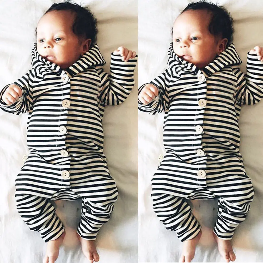 

Newborn Baby Boy Striped Hooded Romper