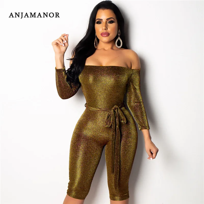 ANJAMANOR с открытыми плечами длинным рукавом блестящий сексуальный Облегающий