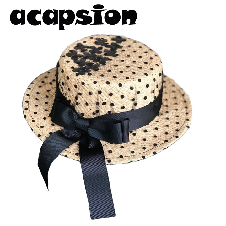 

Acapsion Lace Mesh Bow Tie Summer Straw Caps Panama Jazz Cap Bow Knot Beach Bowler Hat For Women Chapeu Feminino Sombrero Mujer