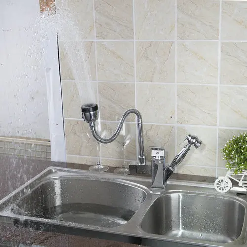 Double Function Kitchen Pull Out Chrome Swivel 360 Single Handle 92347B Brass Water Tap Sink Torneira