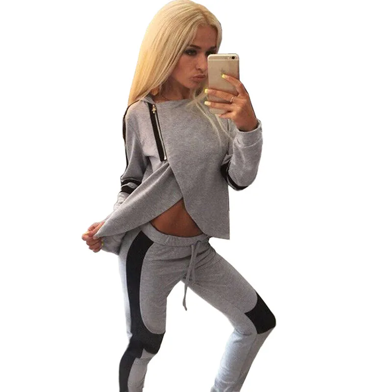 

Tracksuit western women's two piece set sexy umbilical Slim suit women irregular stitching suit tracksuit vestidos LBD1202