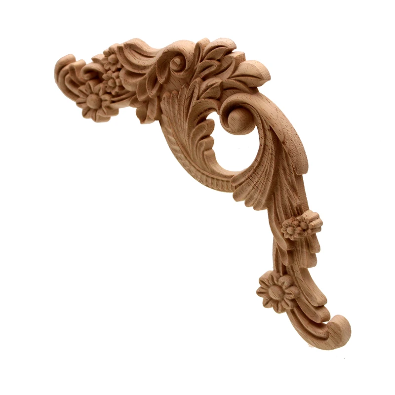 VZLX Wood Carved Onlay Appliques Carpenter Frame Decal Furniture Decoration Wooden Crafts Decorative Flower Ornament