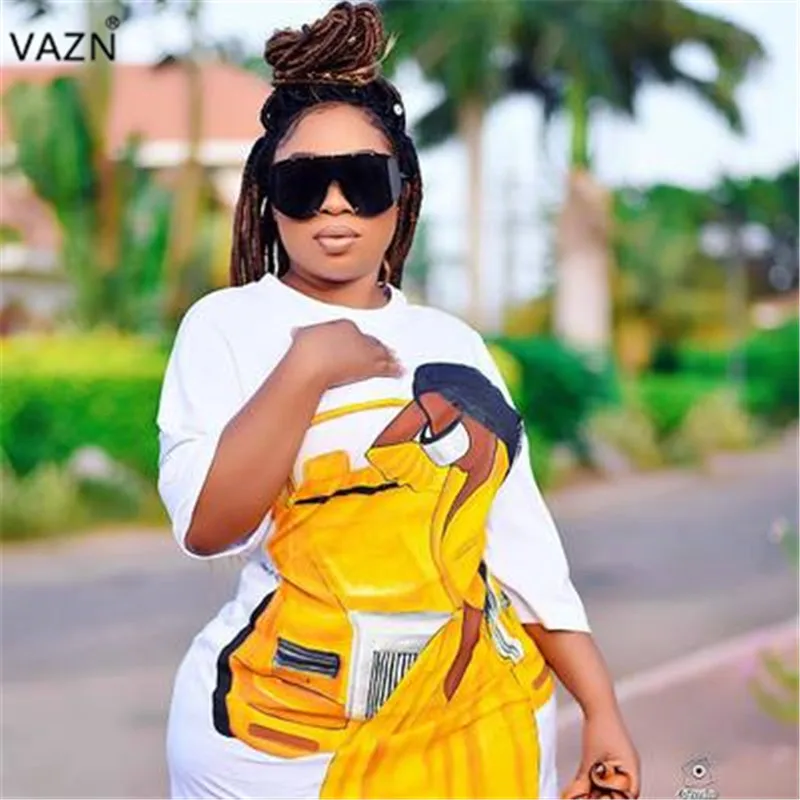 

VAZN 2019 Age Reduction Sexy Little Chap Style Women Character O-Neck Hafl Sleeve Skinny Dress Office Women Mini Dress LML017
