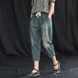 Женские летние винтажные Свободные повседневные джинсы с вышивкой, женские уличные джинсы в стиле хип-хоп, большие размеры, брюки с