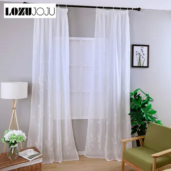 

LOZUJOJU 1 piece Free shipping Curtain living treatments tulle short white sheer floral modern kitchen Embroidered window room