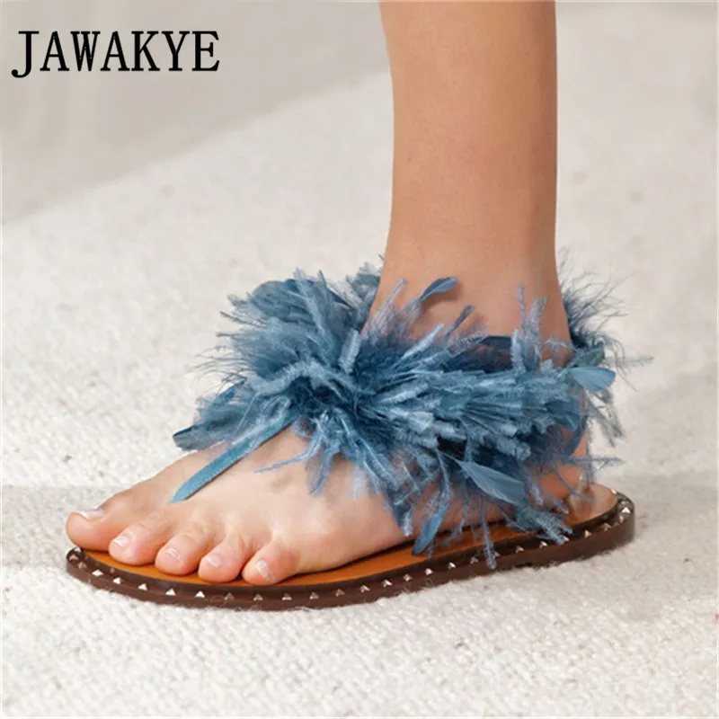 Prova-Perfetto-Runway-Feather-Sandals-Women-Fashion-Ostrich-hair-decor-Flat-Shoes-Ladies-Fur-sandals-Flip