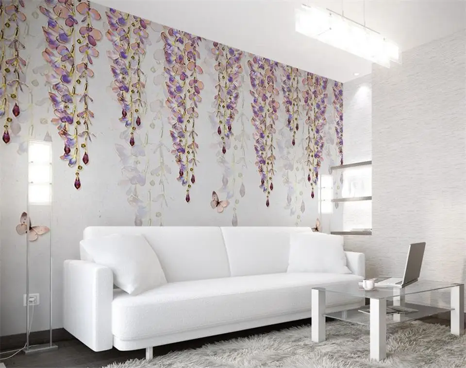 

3d wallpaper photo wallpaper custom size mural living room wisteria and flower 3d painting sofa TV background wall sticker mural