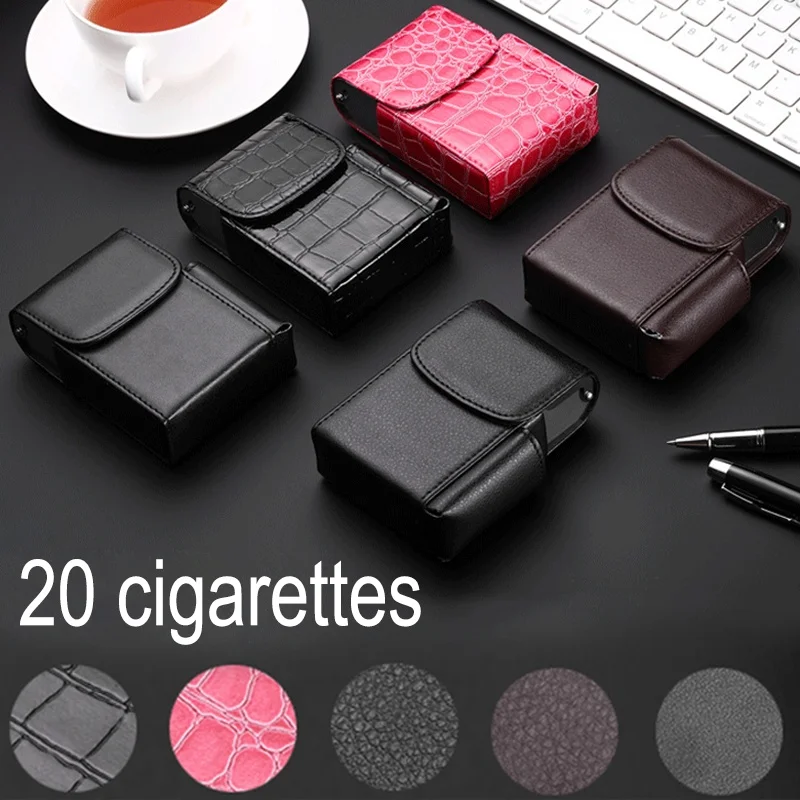 

Genuine PU Leather Cigarette Box hold 20pcs Cigarettes & Butane Gas Lighter Businessman Cigaret Case Gadgets For Men Smoke Tools