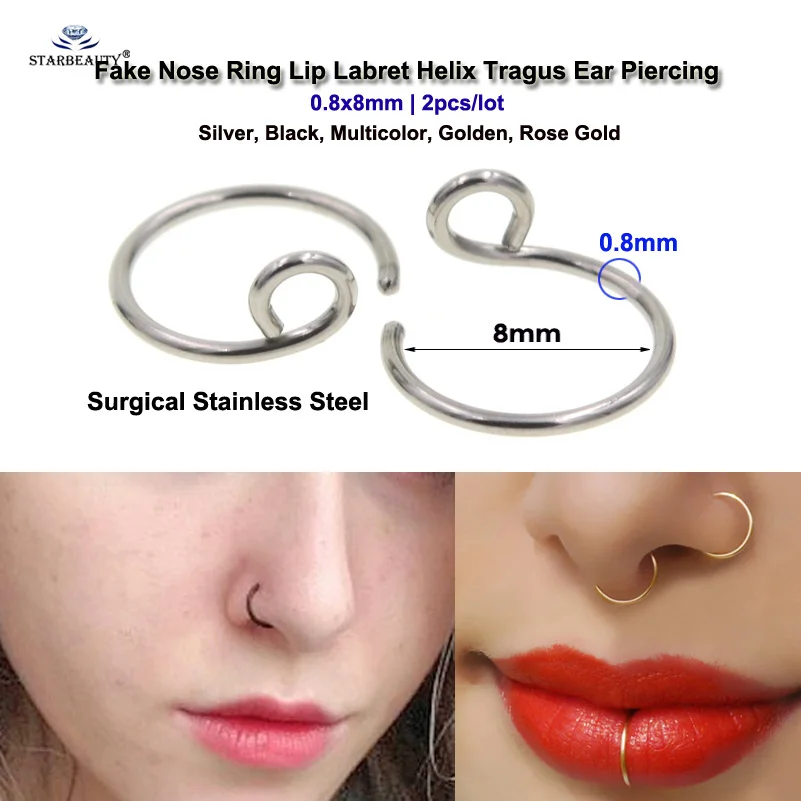 0.6mm purple Nose Stud ring helix tragus lip stainless Steel fake ring 10mm 