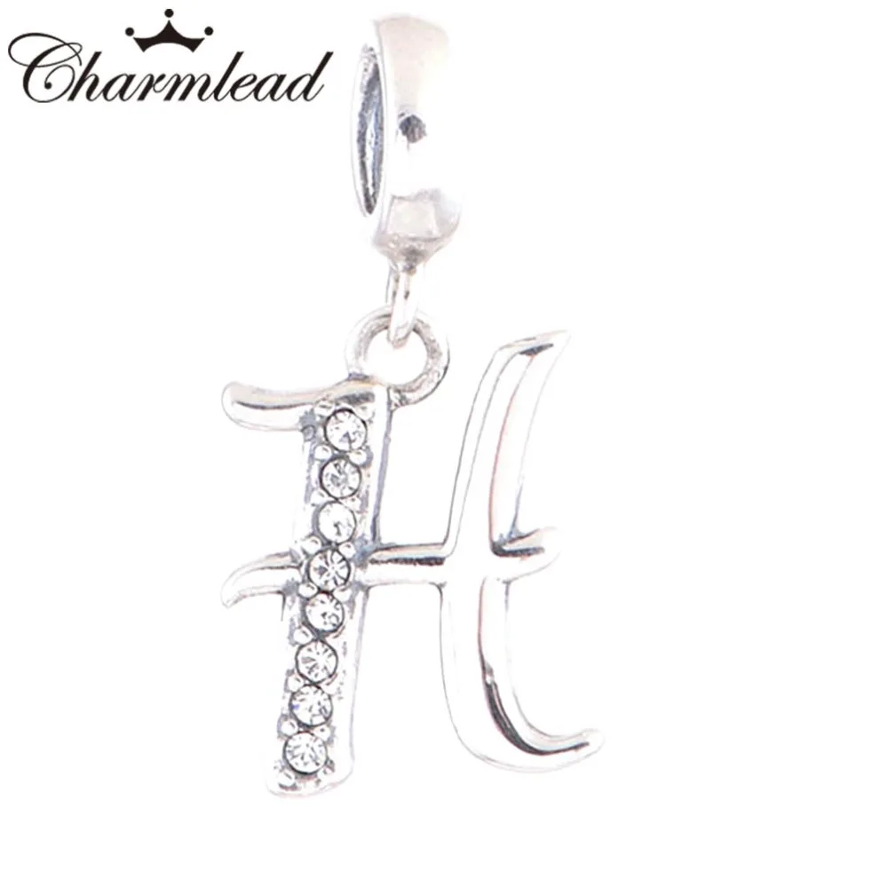 Charmlead 925 Sterling Silver Alphabet H Charm Letter Pendant fits Original Charms bracelet