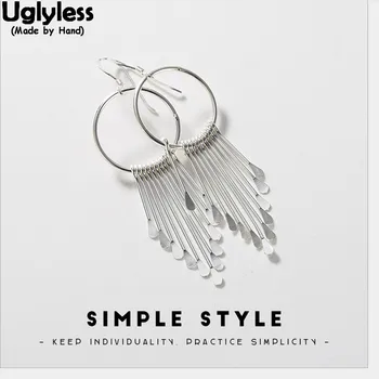 

Uglyless Simple Fashion Exotic Silver Nails Tassel Earrings for Women 100% Handmade Solid 925 Silver Fine Jewelry Circle Earring