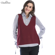 Gladiolus Модный осенне-зимний свитер женский жилет Глубокий v-образный вырез сексуальный Свободный вязаный жилет женский свитер жилет Femme жилетка женская свитера женские женские кофты