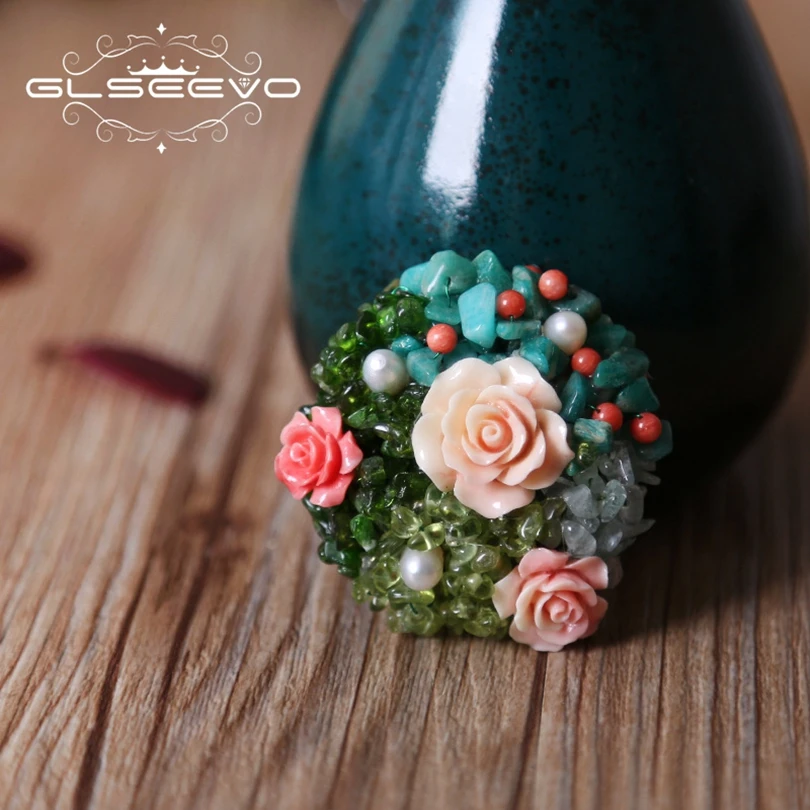 

GLSEEVO Natural Fresh Water Pearl Brooch Pins Coral Flower Brooches For Women Accessories Dual Use Luxury Fine Jewelry GO0176