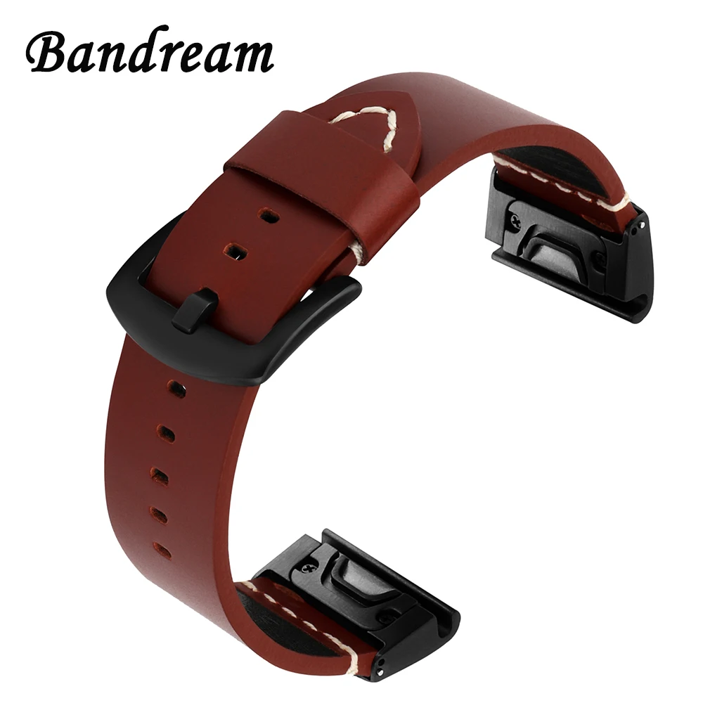 

Genuine Oily Leather Watchband for Garmin Fenix 3/3 HR/5X/5X Plus Quick Easy Fit Watch Band Titanium Steel Clasp Strap Bracelet