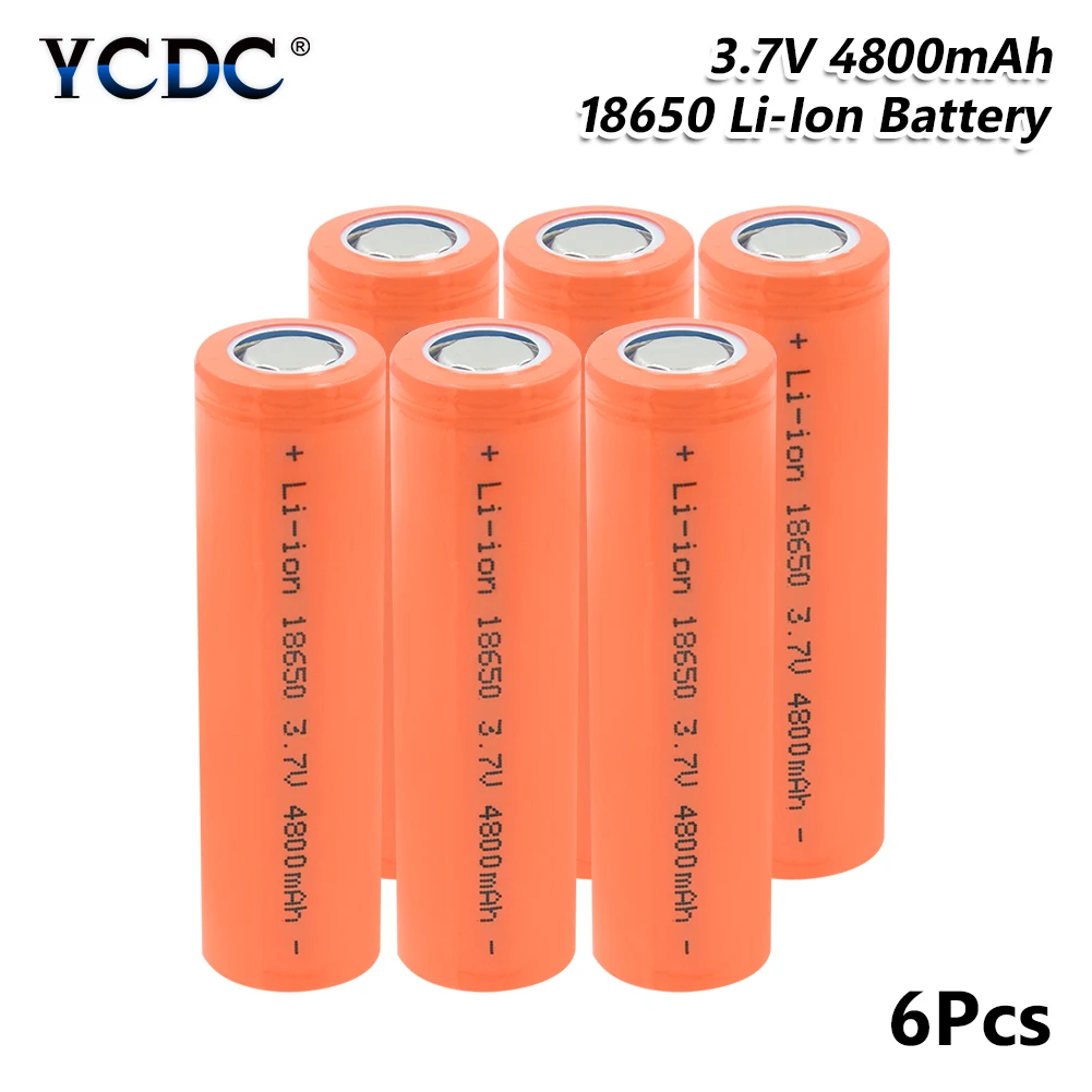 18650 Батарея 3,7 V 4800mAh литий-ионная литиевая аккумуляторная батарея с высоким разрядом большой ток батарея для фонарика фонарь - Цвет: 6 PCS