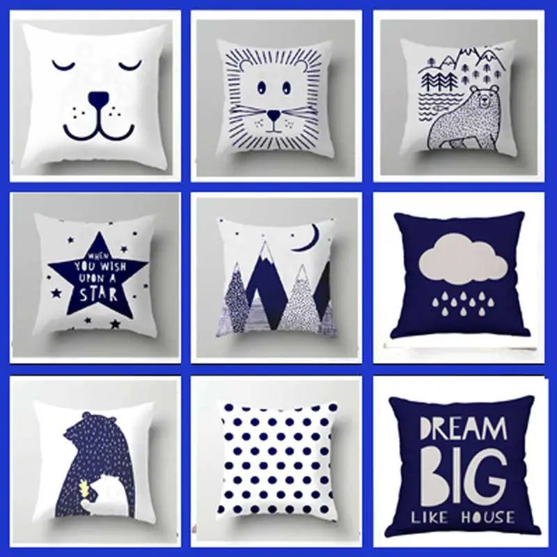 

European Style Cushion Cover Purple Colors Geometric Dots Lattice Triangle Cloud Raindrop Lion Bear Forest Pillow Case For Kids