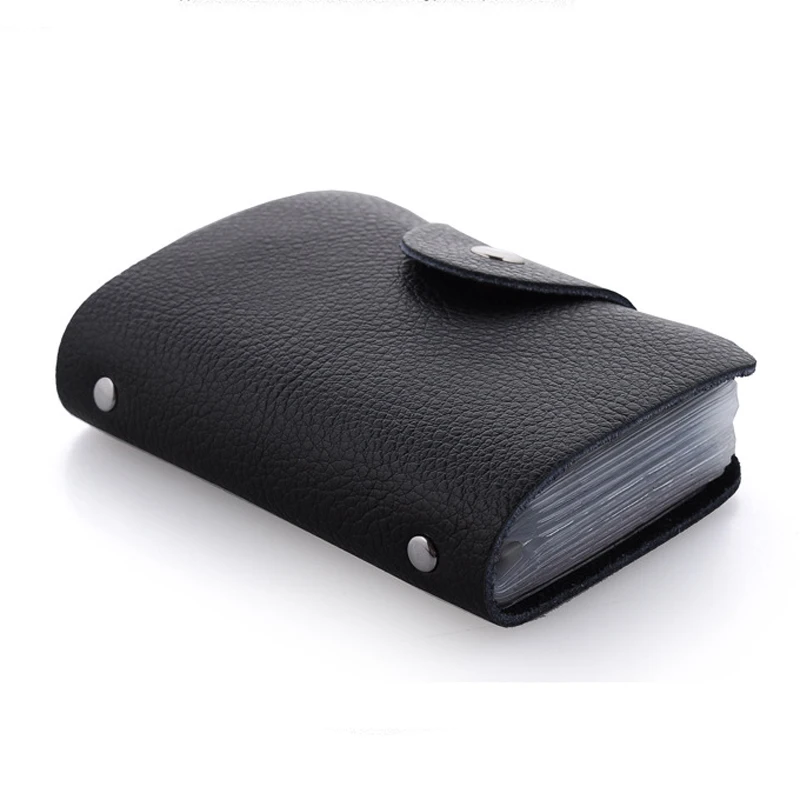 Elegant Genuine Leather Business Card and ID Holder with 26 Card Slots