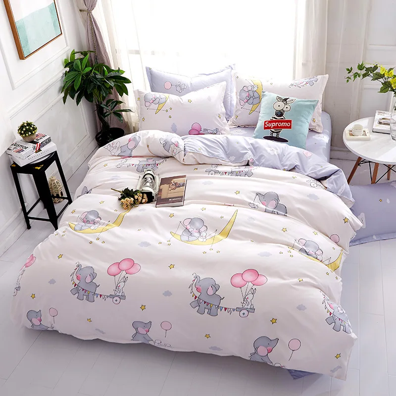 

3pcs Bedding Set Cartoon Elephan Pattern Duvet Cover Set Soft Kids Comforter Bedding Sets Quilt Cover and Pillowcases Queen Size