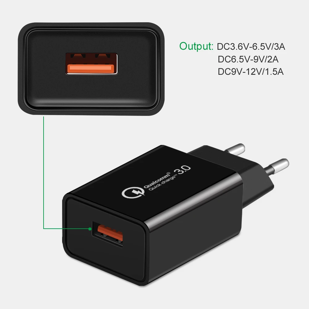 ESSIEN 18 Вт быстрое зарядное устройство 3,0 ЕС вилка для мобильного телефона микро USB быстрое зарядное устройство USB адаптер настенное зарядное устройство микро USB кабель для планшетов