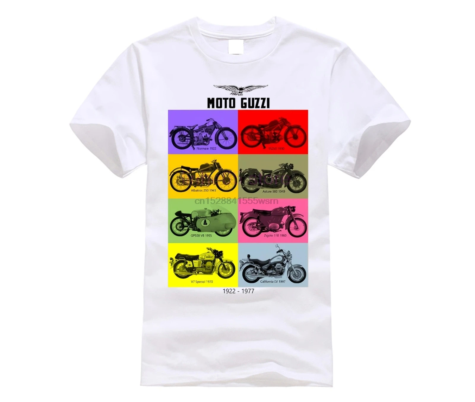 

Moto Guzzi Motorcycle Biker 1921 to 1999 Full Colour Collage T-shirt S to 5XL