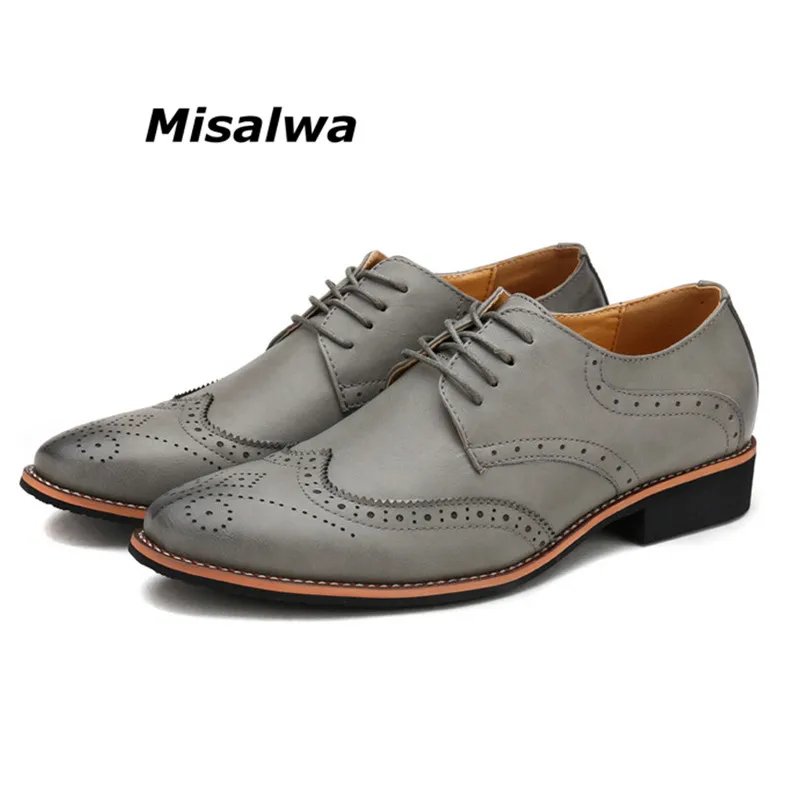 

Misalwa Men's Italian Collection Dress Brogue Shoes Khaki Vintage Leather Sapato Social Oxford Men Pointed Toe Shoes Formal Flat