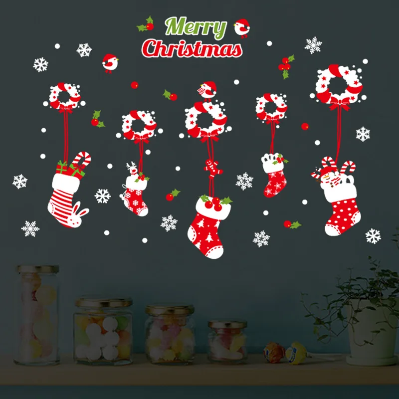 

New Year Snowflake Wall Stickers Christmas Socks Snowflake Window Wall Stickers Navidad Decoraciones Para El Hogar Envio