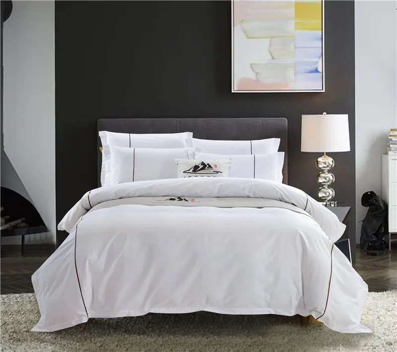 Us 76 17 42 Off 100 Cotton Hotel White Bedding Sets Queen King Size Bed Set Hotel Bed Sheet Duver Quilt Cover Pillowcase Soft Bed Cover In Bedding