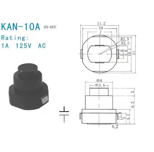 500 шт. KAN-10A DC 30 в 1A круглый 2Pin черный нажимная Мини-кнопка переключатель для электрического факела 2 P ВКЛ-ВЫКЛ фонарик переключатель