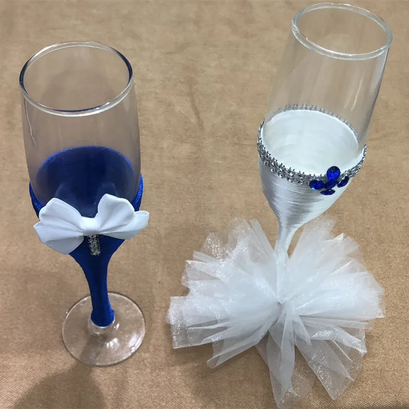 2 шт./лот, голубые и белые свадебные тосты, свадебные бокалы для шампанского, подарок для украшения свадебной вечеринки