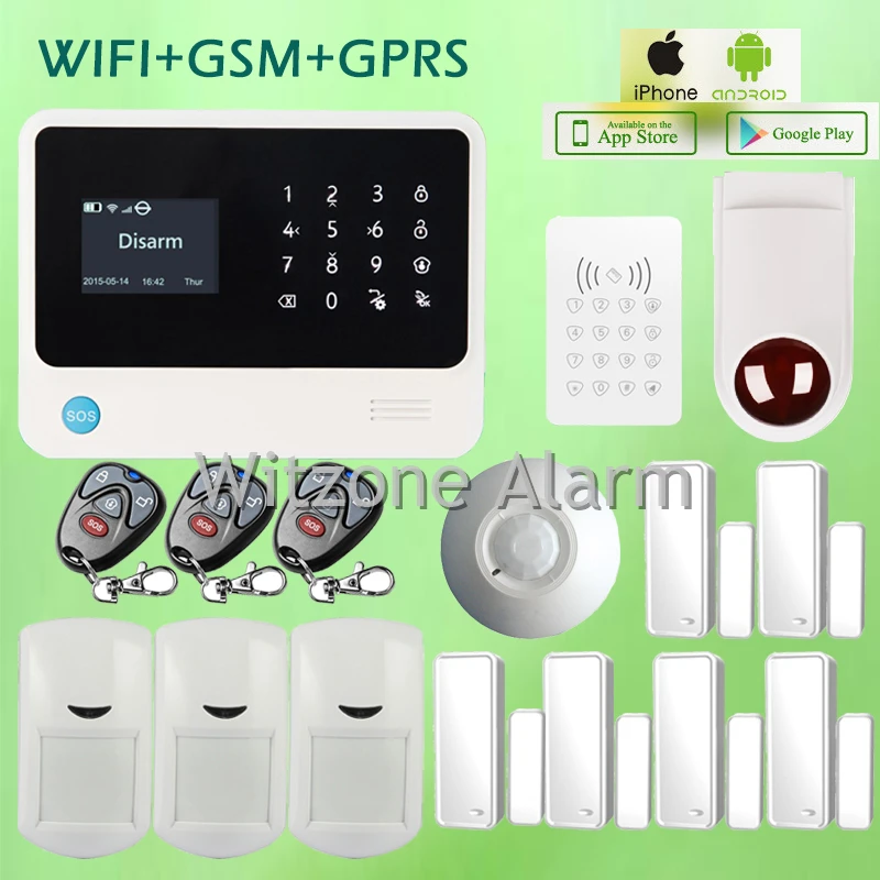 

Wifi GSM GPRS Home Security Alarm System Wireless Wired Anti Thief Alarm System+RFID keypad+ceiling motion sensor+external siren