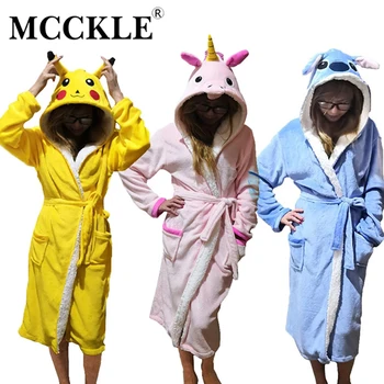 

Women's Flannel Plush Sashes Bathrobe Nightgown Warm Cute Nightie Female 2020 Spring Winter Animal Home Clothes Dropshipping