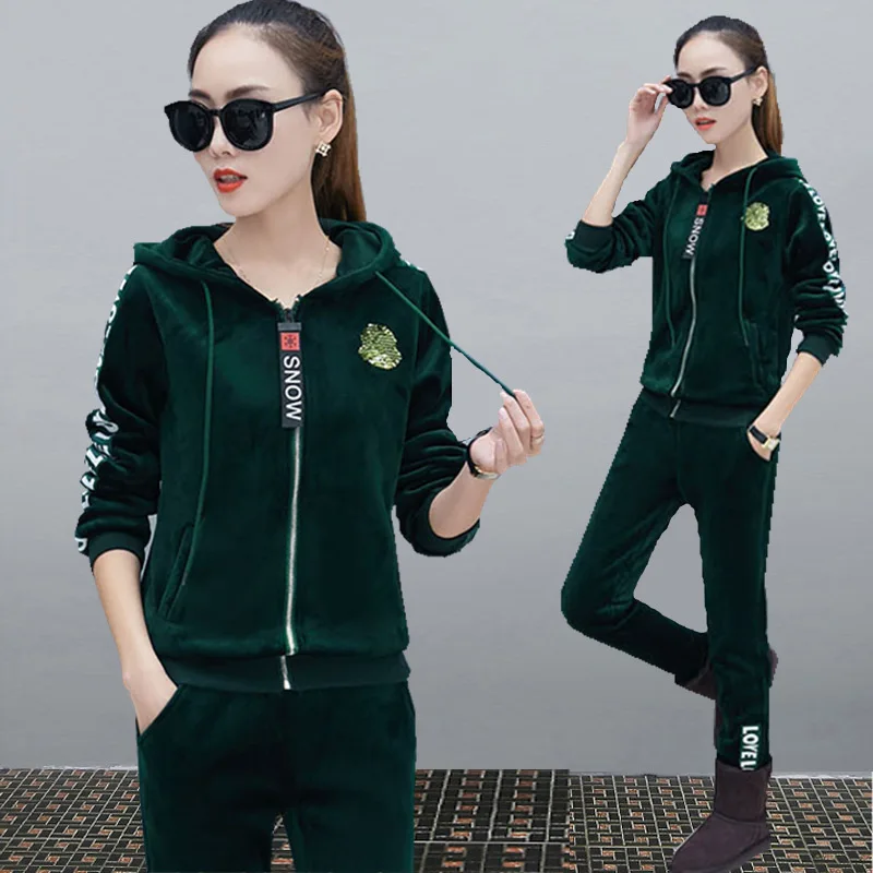

2018 Autumn Winter Sport Suit Female Soft Velvet Tracksuit Women Sportswear Sweatsuit Runnung Jogging Set Sweatshirt+pant 2pcs