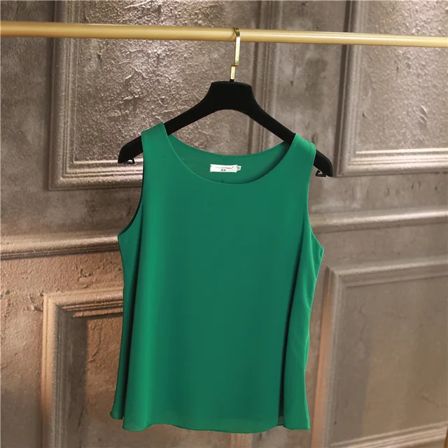 100% Original YUANYU New Arrival Sleeveless Casual blouse High Quality Chiffon shirt Loose Plus Size 6XL O-neck Women's blouse Dark green