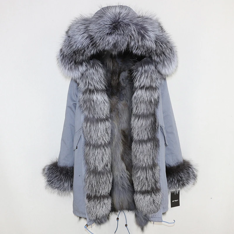 grey silver Пальто из натурального меха бренд зимняя куртка женская парка натуральный Лисий Мех уличная Толстая теплая расцепная верхняя одежда Длинные парки Новинка - Цвет: grey silver